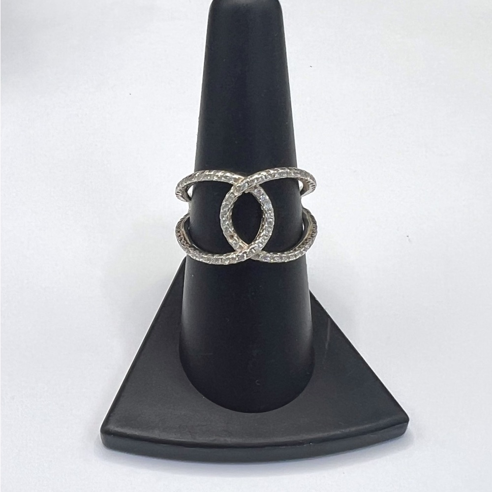 925 Sterling Silver Pave Interlocking Ring Size 7.5